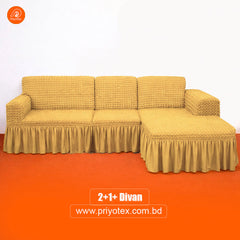 Premium Yellow Color Turkey Sofa Cover Set 2+2+1
