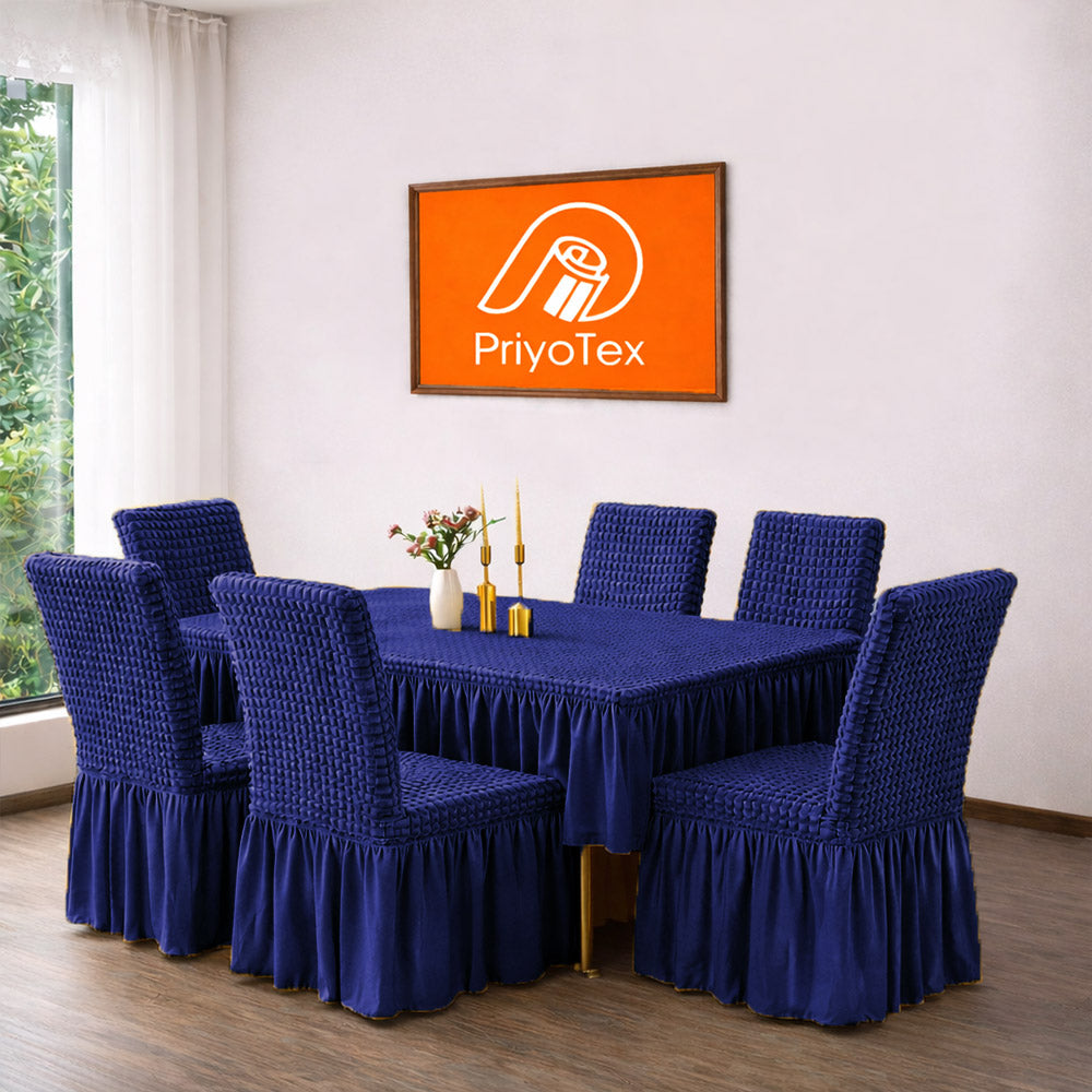 PriyoTex Premium Turkey Style Chair Cover – Set of 6 (Navy Blue)