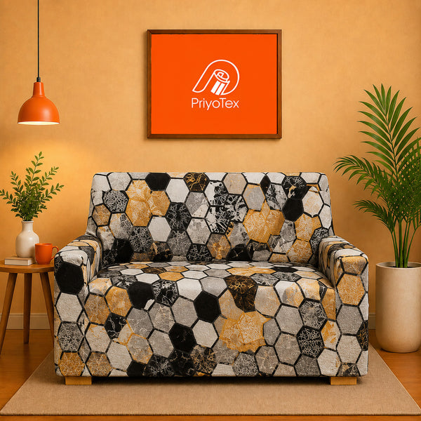 3D Hexagon Color China Print Sofa Cover