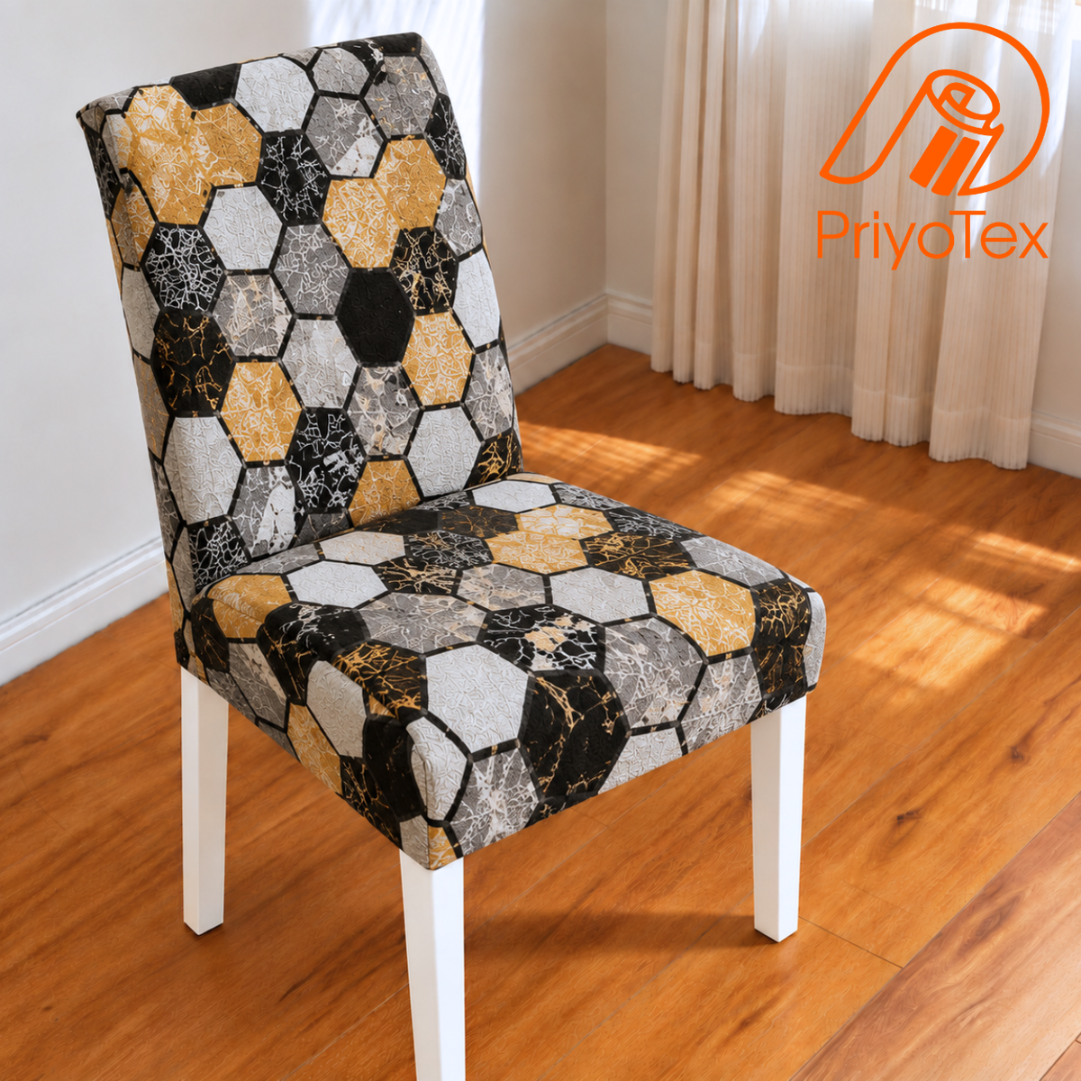 3D Hexagon Color China Print Chair Cover