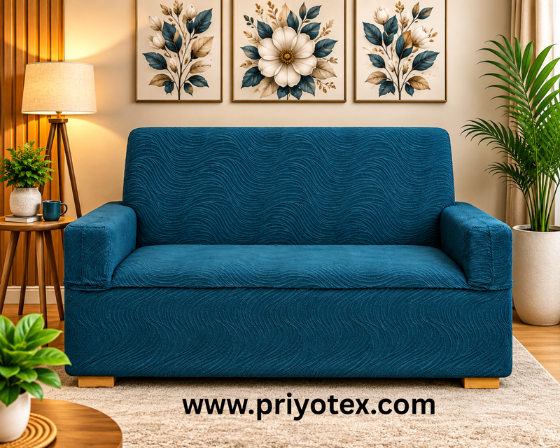 Premium Dark Green Blue Banglalink Jacquard Sofa Cover Set