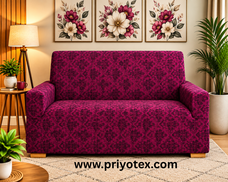 Premium Royal Maroon Jacquard Sofa Cover