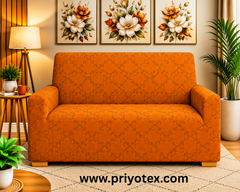 Premium Royal Orange Jacquard Sofa Cover Set Jacquard