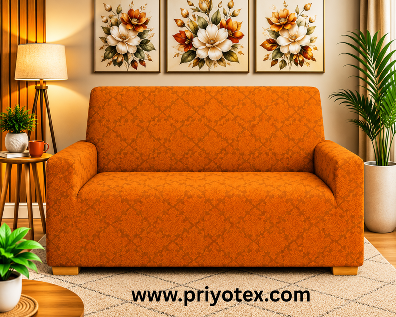 Premium Royal Orange Jacquard Sofa Cover Set