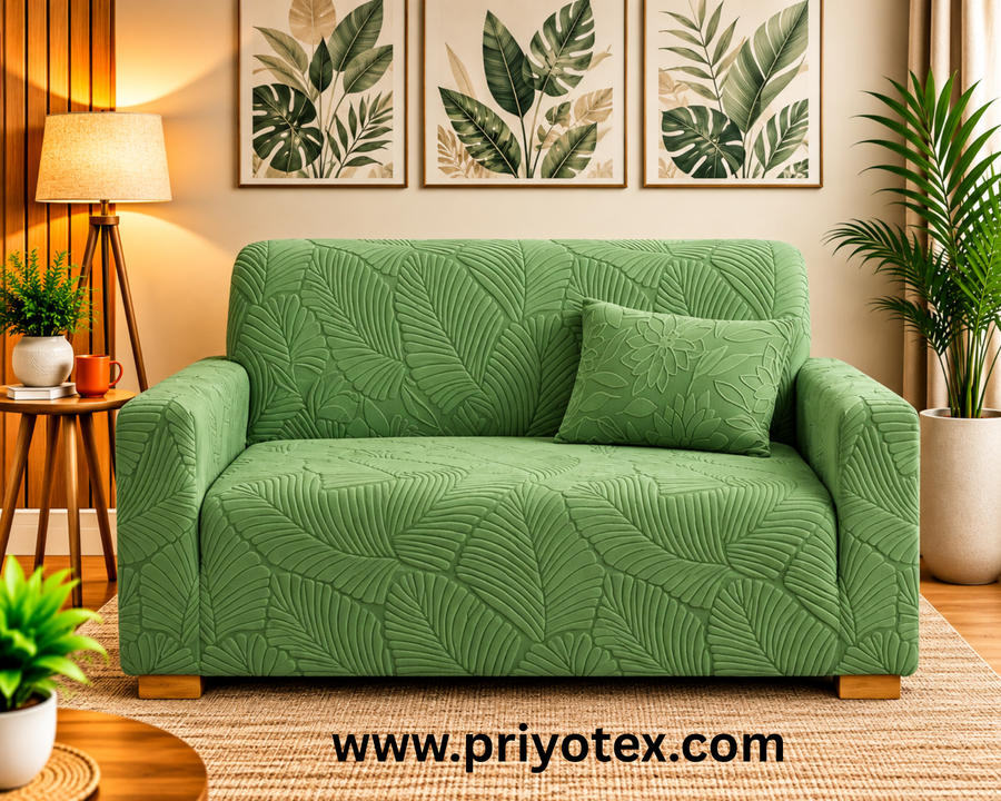 Olive Green Fujian Jacquard Sofa Cover