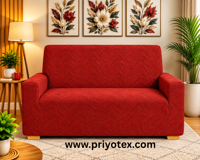 Red Color Banglalink Fabric Jacquard Sofa Cover Set