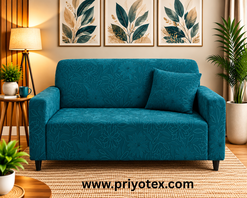 Premium Sea Green Floral Fujian Sofa Cover