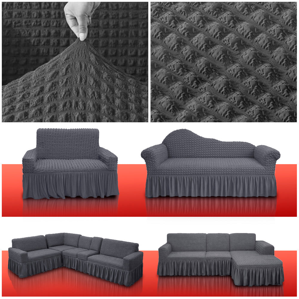 Premium Turkey Sofa Cover Ash Color – Luxury Full Spandex Stretchable Elastic 2+2+1
