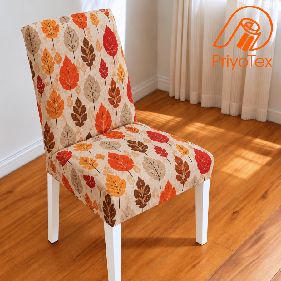 Beige Leaves China Print Chair Cover