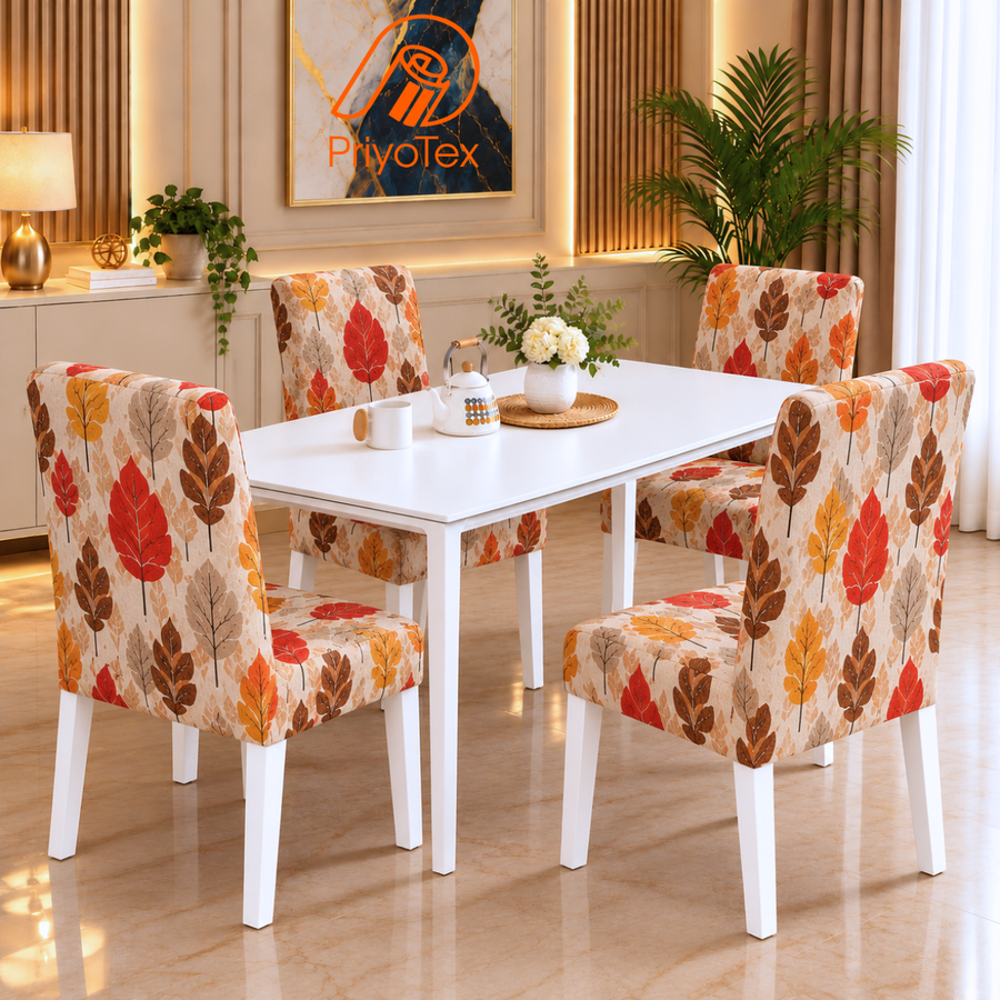 Beige Leaves China Print Chair Cover