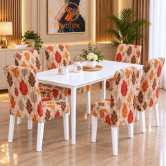 Beige Leaves China Print Chair Cover