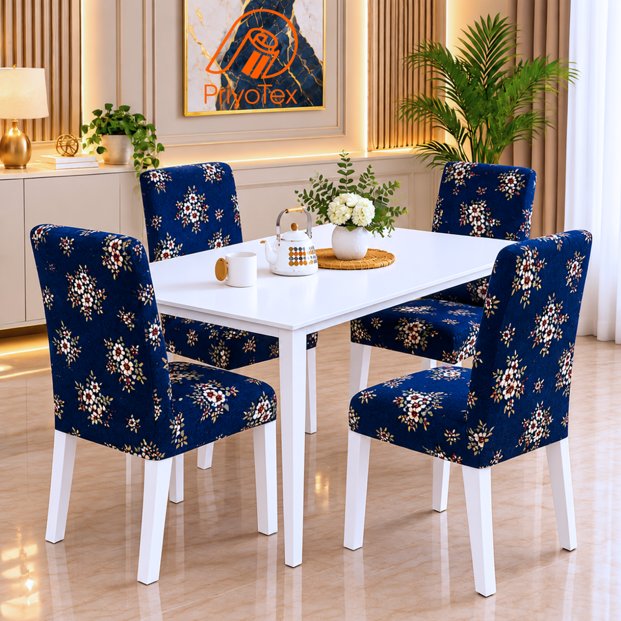 Blue Decent Floral China Print Chair Cover