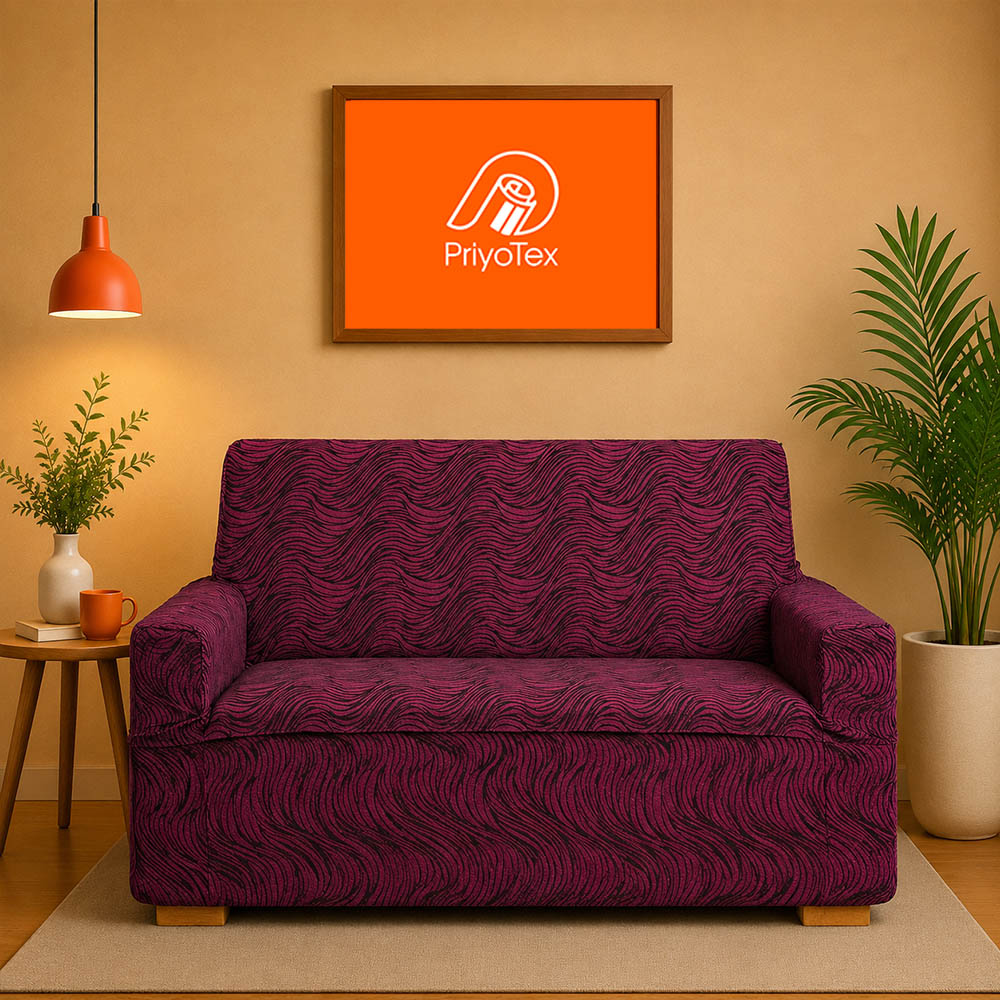 Premium Deep Maroon Banglalink Jacquard Sofa Cover Set 2+2+1