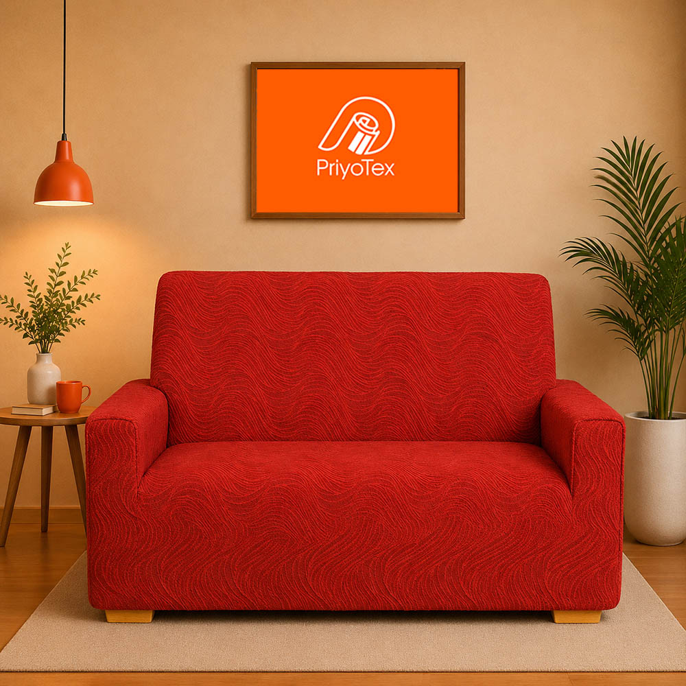 Red Color Banglalink Fabric Jacquard Sofa Cover Set Full Spandex 2+2+1