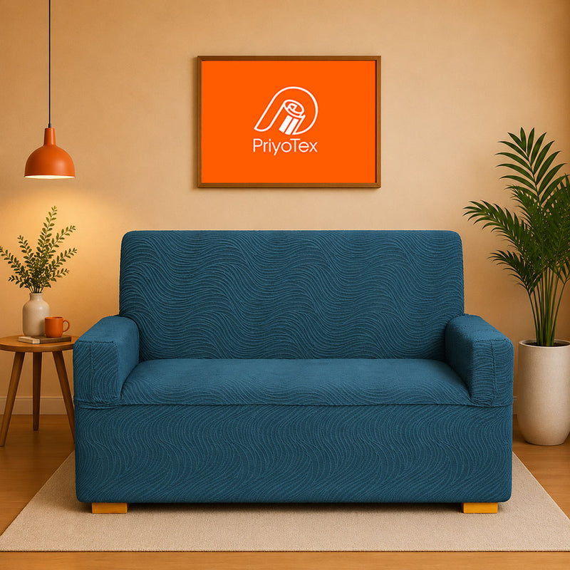 Premium Dark Green Blue Banglalink Jacquard Sofa Cover Set
