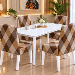 Chocolate Brown Color Argyle China Print Chair Cover