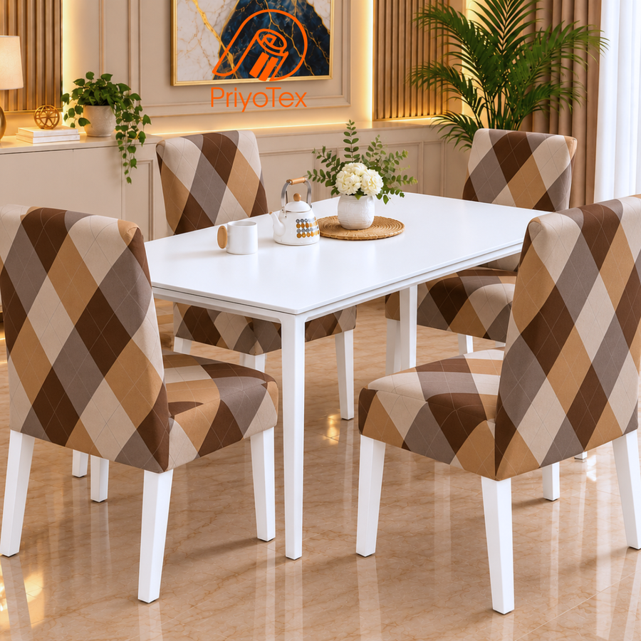 Chocolate Brown Color Argyle China Print Chair Cover