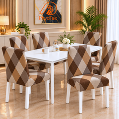 Chocolate Brown Color Argyle China Print Chair Cover