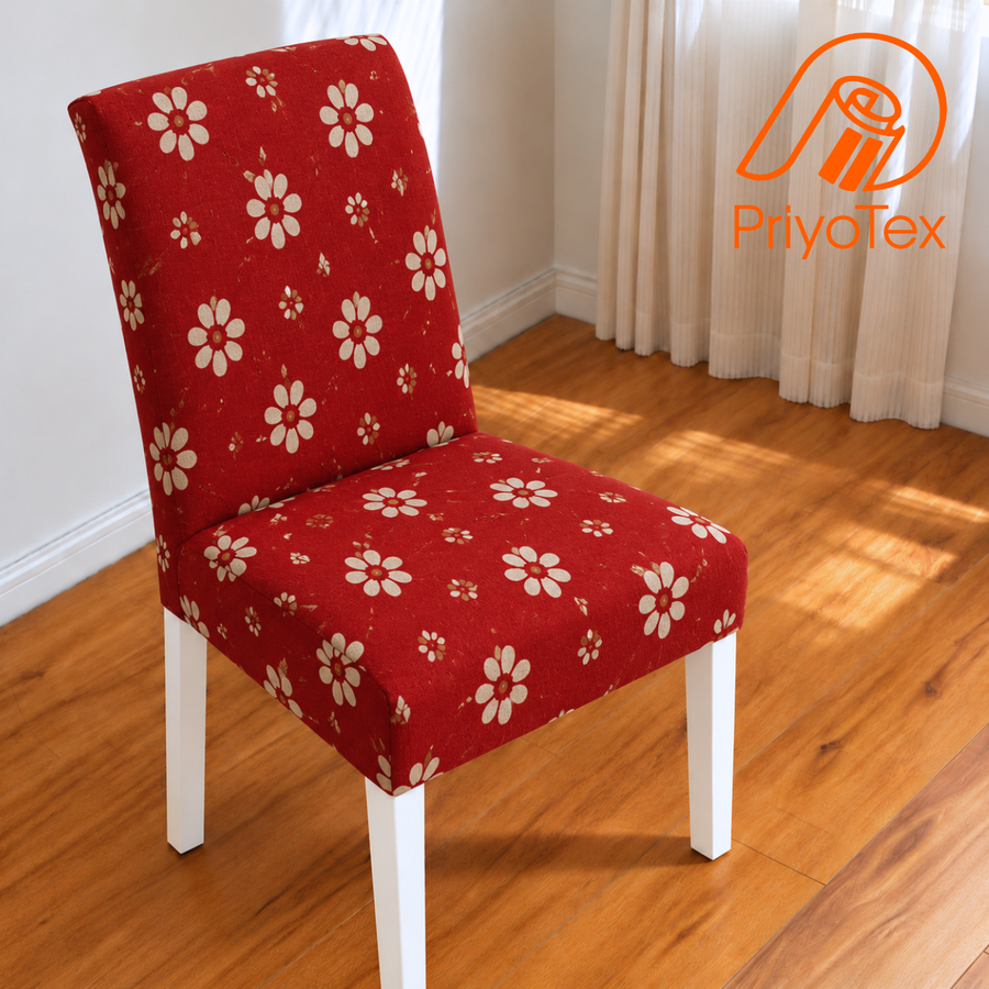 Burgundy Red Print China Elastic Chair Cover