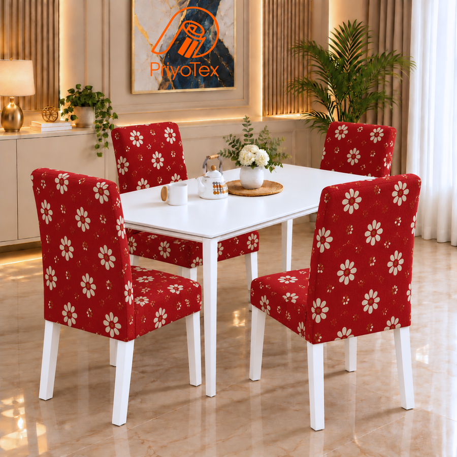 Burgundy Red Print China Elastic Chair Cover