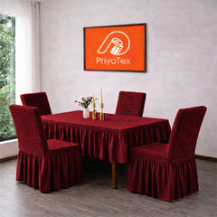 Deep Maroon Dining Table + 6 Pcs Chair Cover Set online