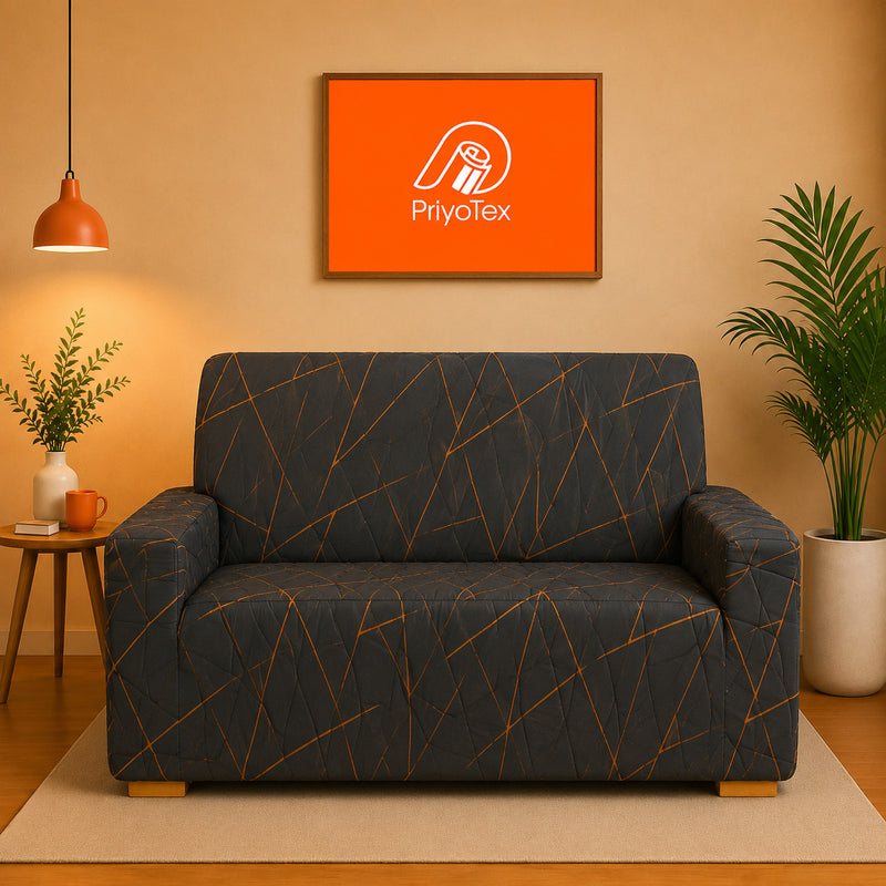 Charcoal Grey Print China Elastic Sofa Cover Set