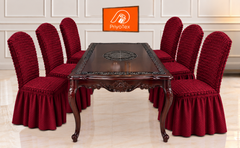 Deep Maroon Dining Table + 6 Pcs Chair Cover Set online