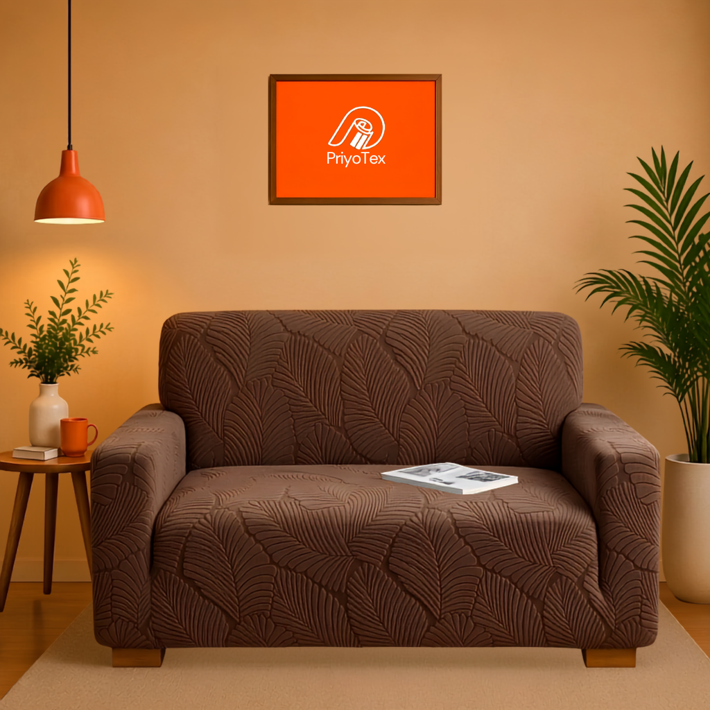 Coffee Color Fujian Jacquard Sofa Cover – High Stretch 2+2+1