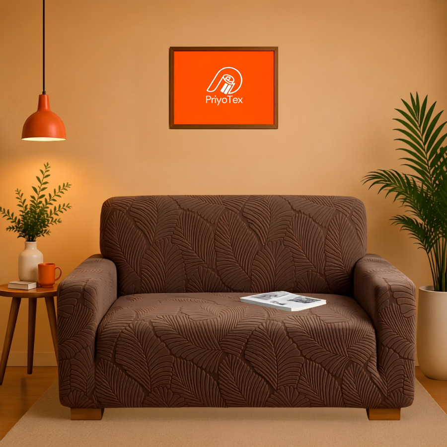 Coffee Color Fujian Jacquard Sofa Cover – High Stretch 2+2+1