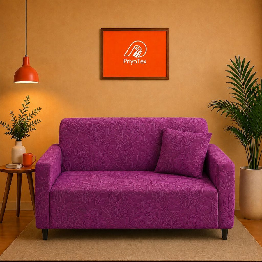 Cozy violet Floral Color Fujian Jacquard Sofa Cover – High Stretch 2+2+1