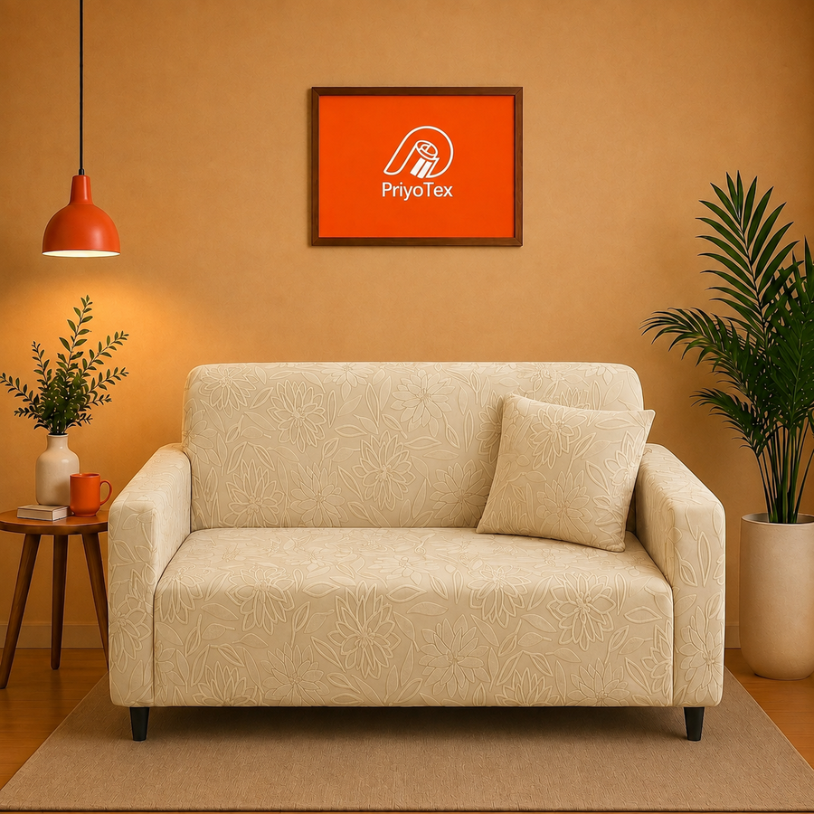 Cream Color Living Room with Flora Fujian Jacquard Sofa Cover – 2+2+1