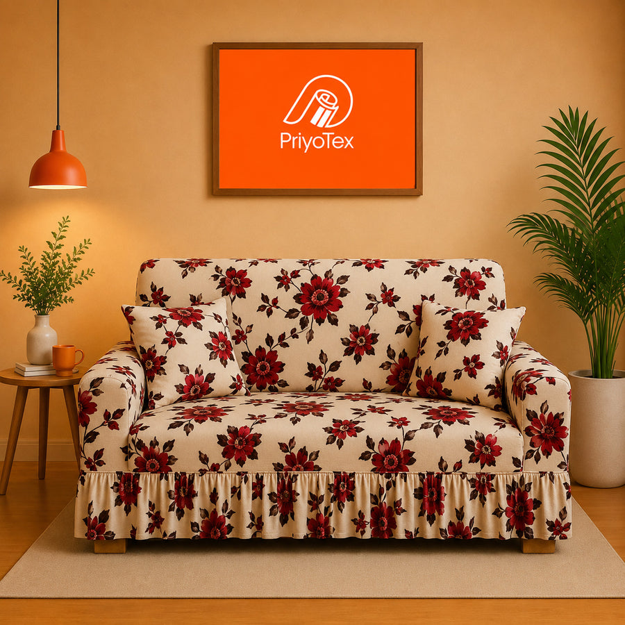 Cream Color Vintage floral China Print Sofa Cover 2+2+1