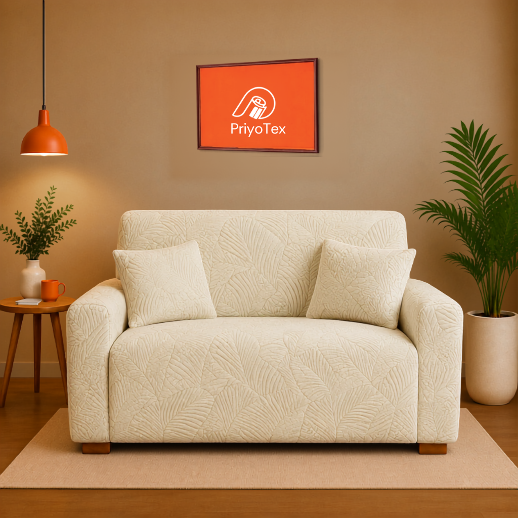 Cream Leap Color Fujian Jacquard Sofa Cover – High Stretch 2+2+1