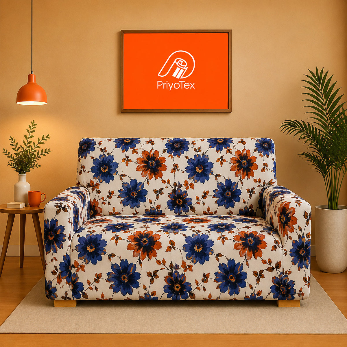 Daisy Floral Design China Print Sofa Cover 2+2+1