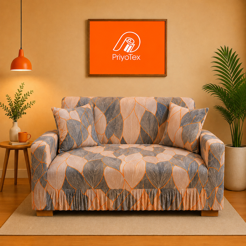 Dark Charcoal Color China Print Sofa Slipcover