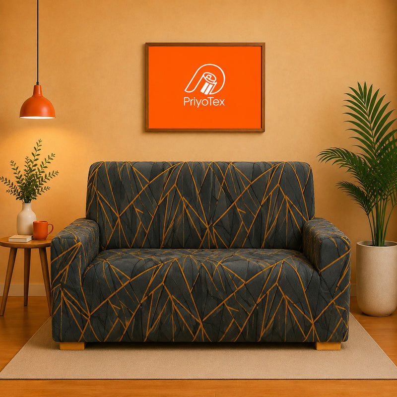 Dark Grey Abstract Line Art Design China Print Sofa Cover