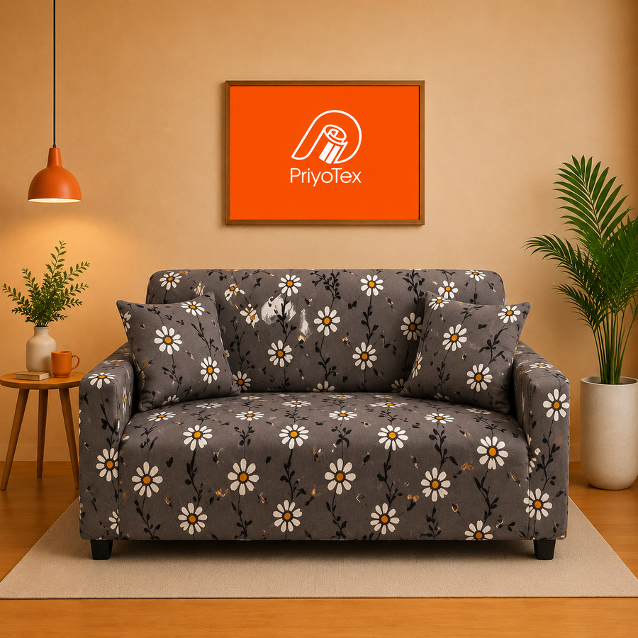 Dark Grey Color China Printed Design Sofa Protector Cover 2+2+1