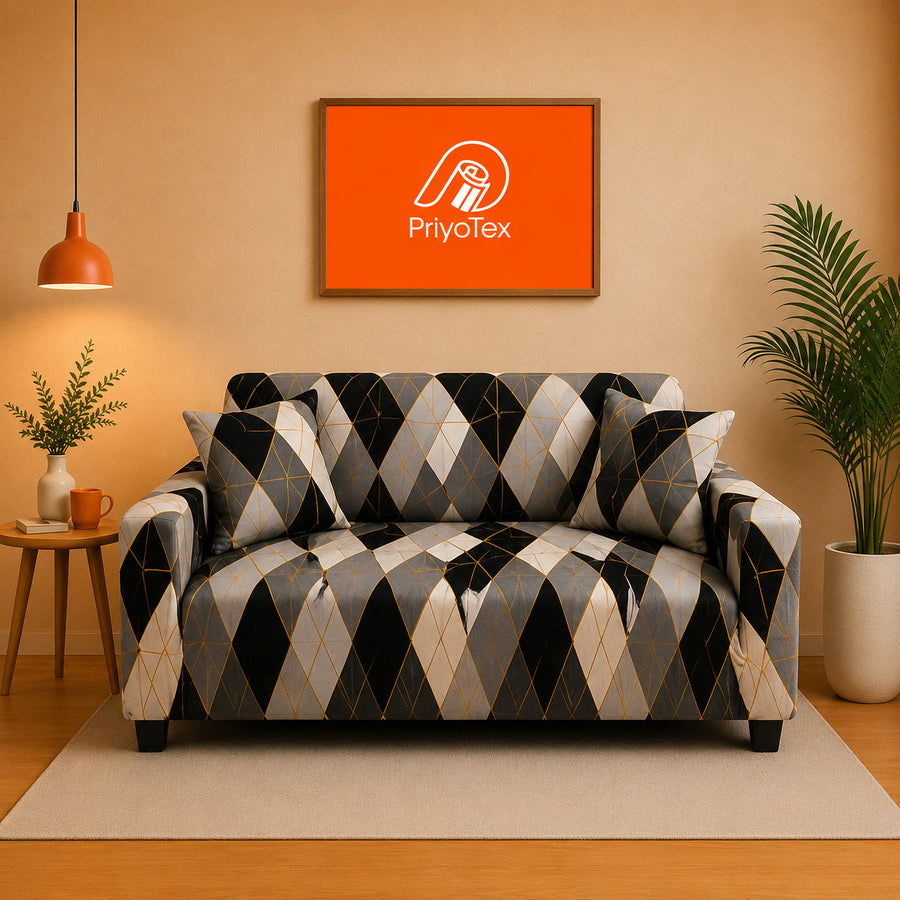 Dark Grey Premium Stretchable China Printed Sofa Cover 2+2+1