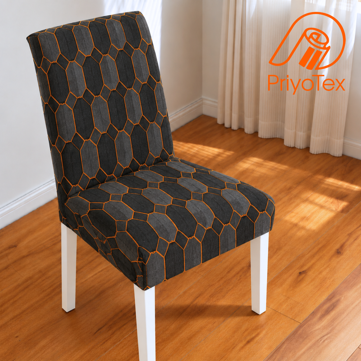 Dark Grey Color China Print Design Chair Cover