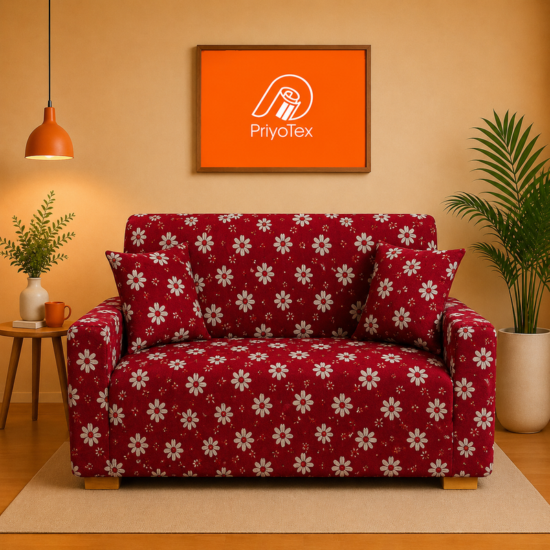 Deep Cherry Red Follower Printed China Sofa Cover