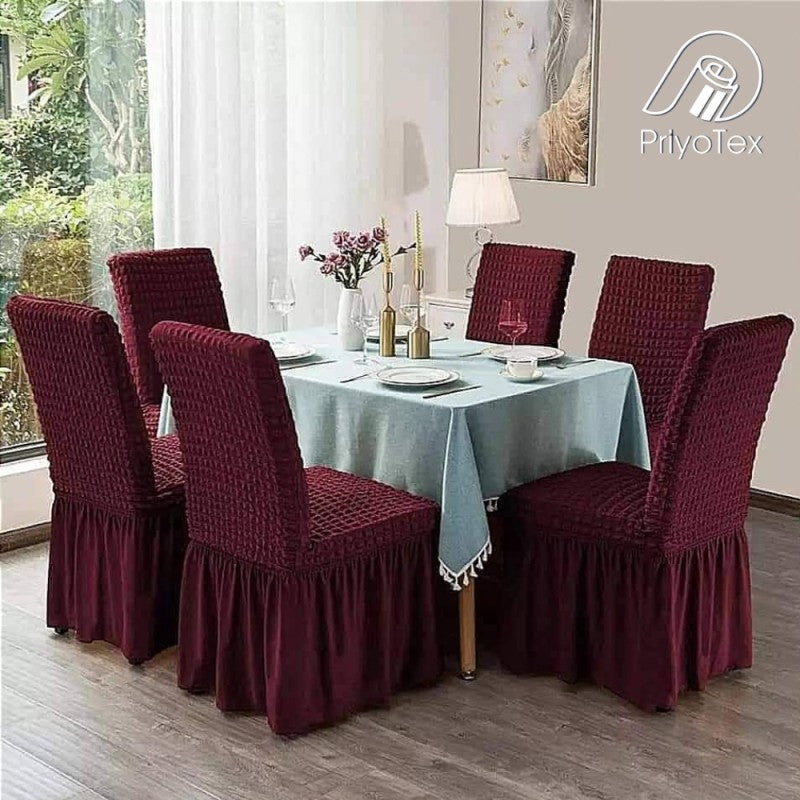 Premium Turkey Style Chair Cover Set of 6 (Deep Maroon)