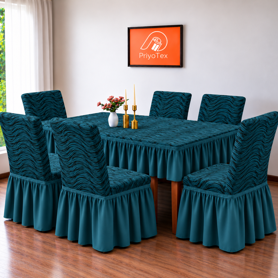 Deep Teal Color Banglalink Jacquard Chair Cover