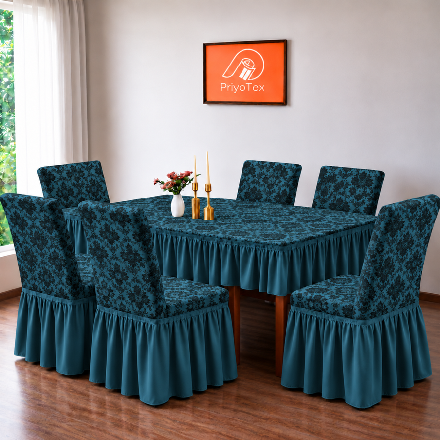 Deep Teal Color Jacquard Chair Cover