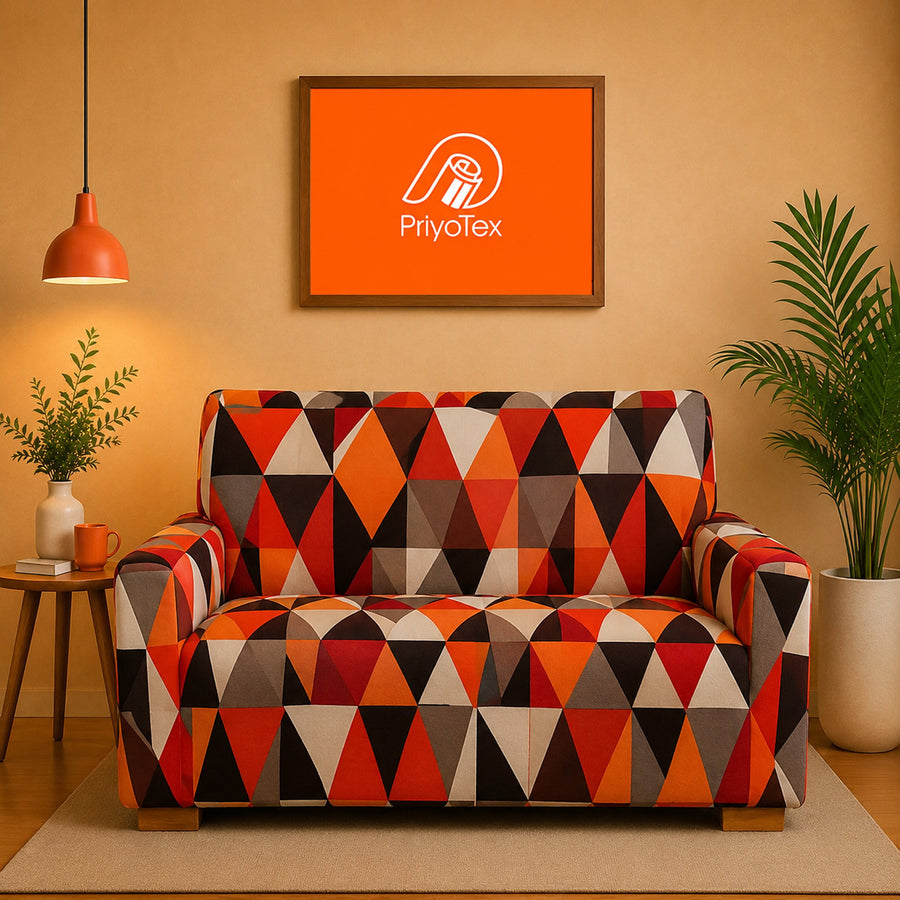 Fire Red and Orange Kaleidoscope China Print Sofa Cover 2+2+1