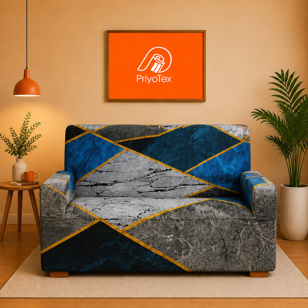 Luxury Marble and Ocean Blue China Printed Sofa Cover 2+2+1