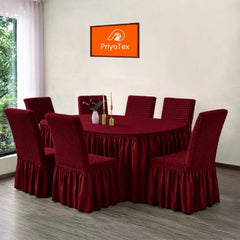 Buy premium Maroon Dining Table + 6 Pcs Chair Cover Set online