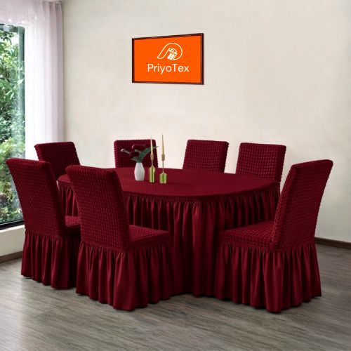 Buy premium Maroon Dining Table + 6 Pcs Chair Cover Set online