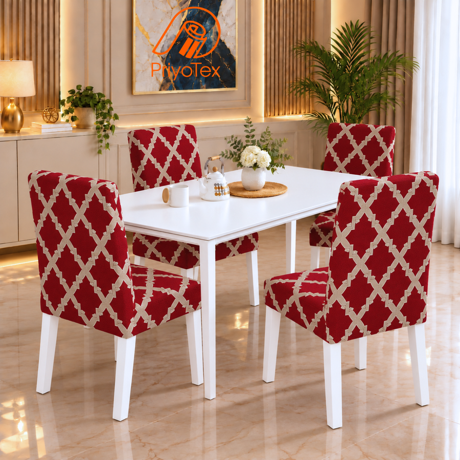 Maroon Color Print China Chair Cover