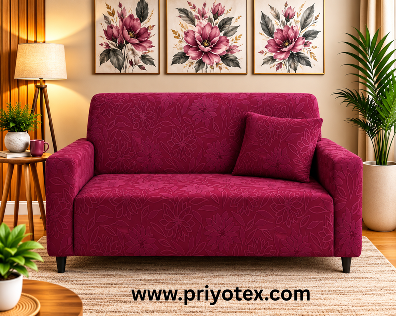 Maroon Floral Color Fujian Sofa Cover