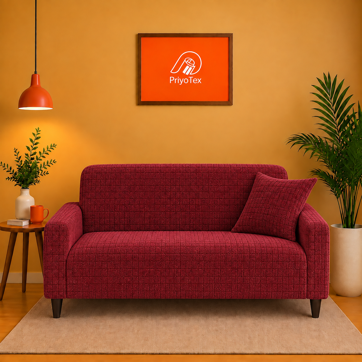 Maroon Color Honeycomb Sofa Cover